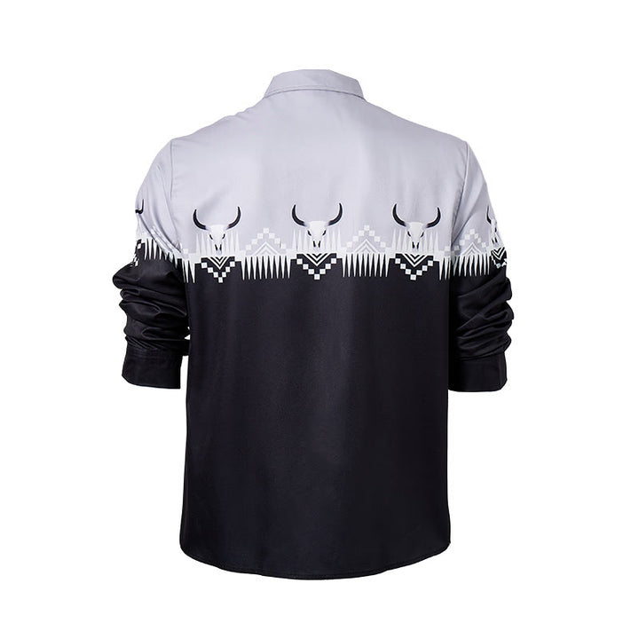 Chemise western classique pour homme, noire et grise, à imprimé tête de taureau - image 10
