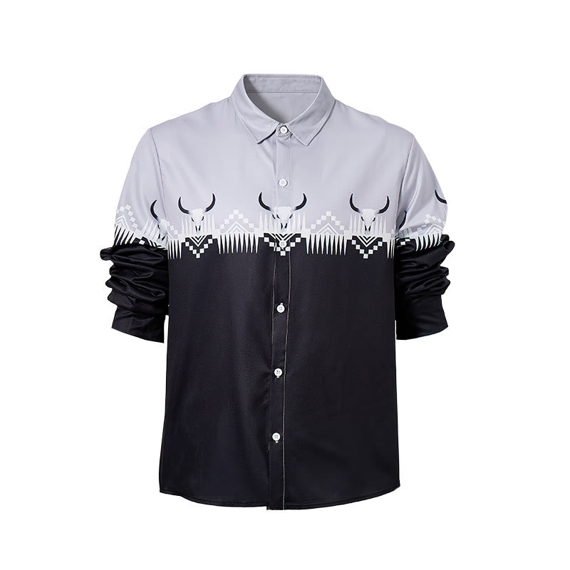 Chemise western classique pour homme, noire et grise, à imprimé tête de taureau - image 9