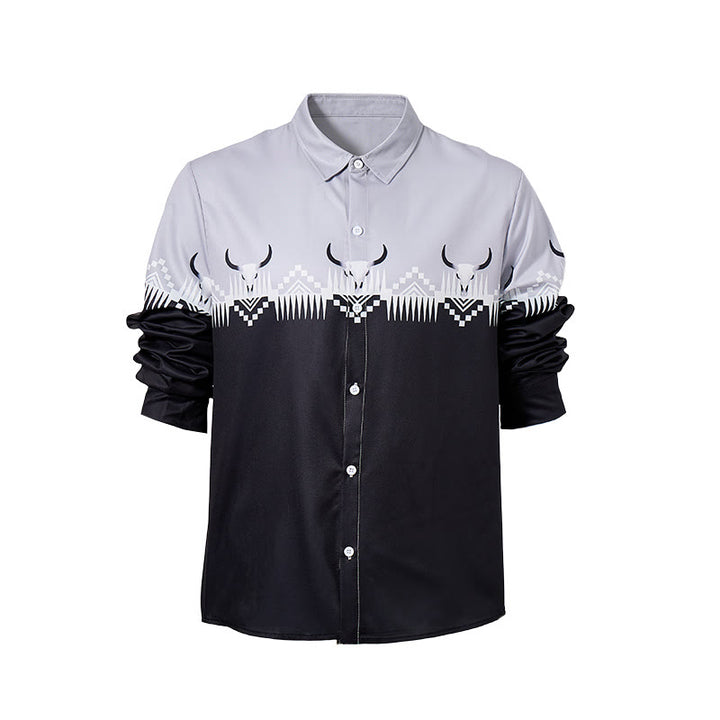 Chemise western classique pour homme, noire et grise, à imprimé tête de taureau - image 9