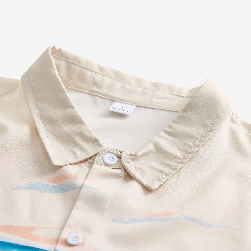 Chemise homme bleu sarcelle et crème à imprimé paysage western représentant une transhumance - image 4