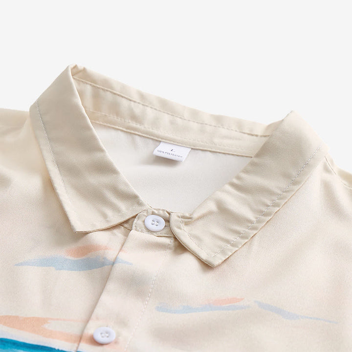 Chemise homme bleu sarcelle et crème à imprimé paysage western représentant une transhumance - image 4