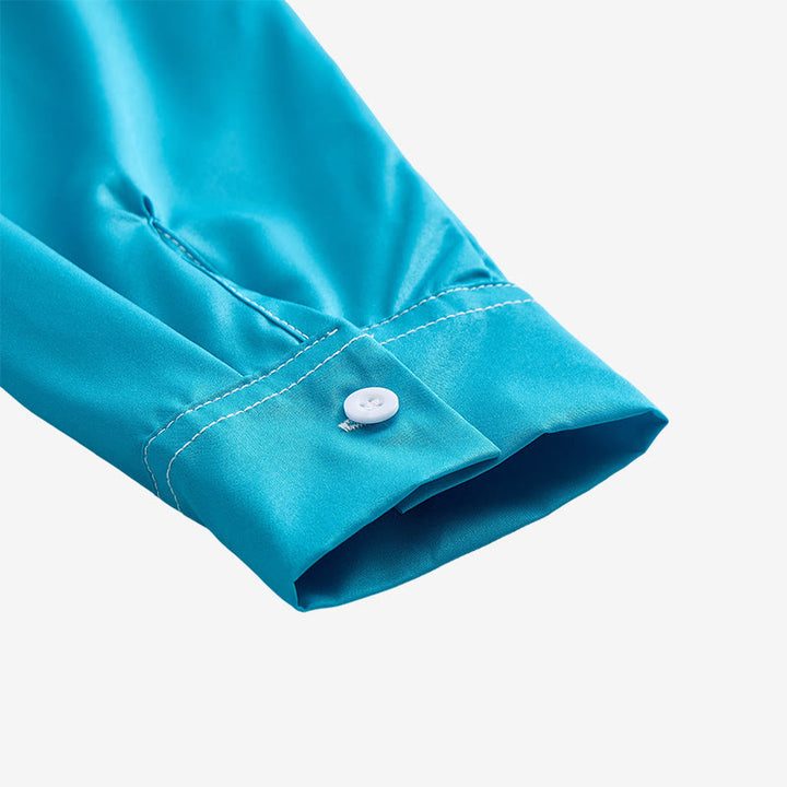 Chemise homme bleu sarcelle et crème à imprimé paysage western représentant une transhumance - image 8