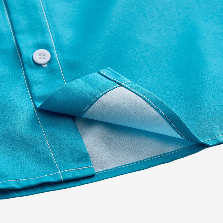 Chemise homme bleu sarcelle et crème à imprimé paysage western représentant une transhumance - image 7
