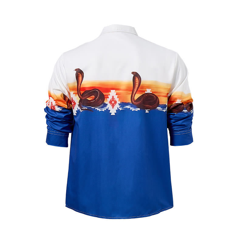 Chemise homme bleue et blanche à imprimé coucher de soleil et serpent aztèque - image 9