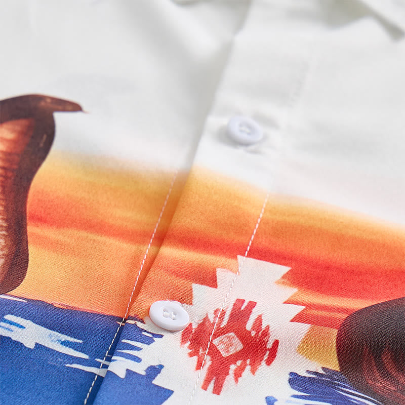 Chemise homme bleue et blanche à imprimé coucher de soleil et serpent aztèque - image 5