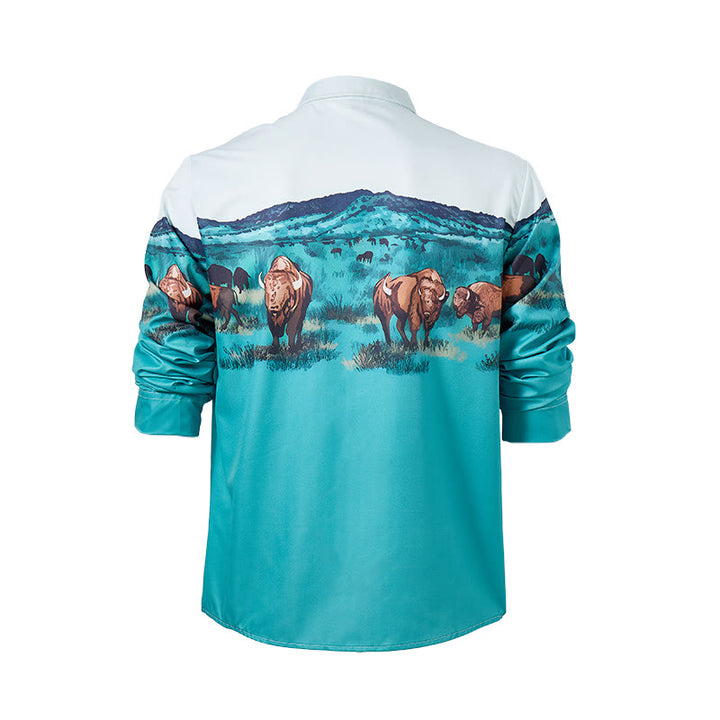 Chemise pour homme à imprimé paysage de bison des prairies de l'Ouest - image 10