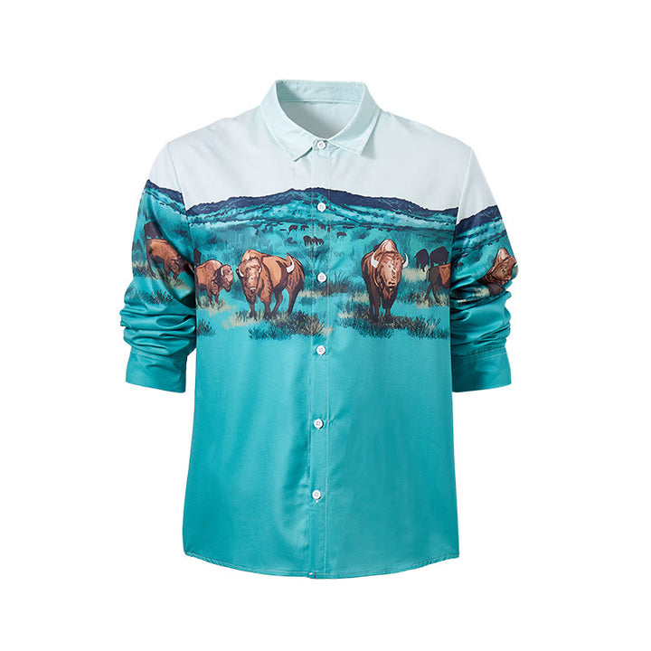 Chemise pour homme à imprimé paysage de bison des prairies de l'Ouest - image 9