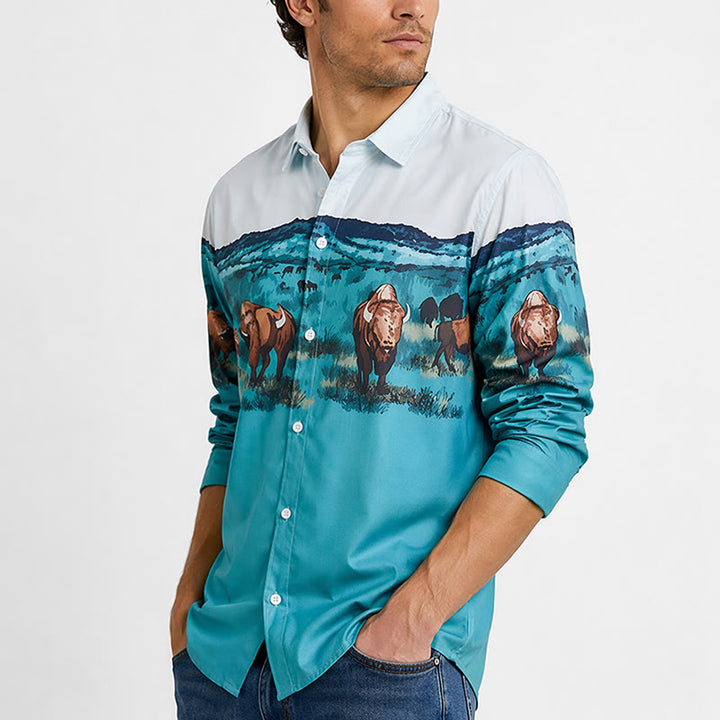Chemise pour homme à imprimé paysage de bison des prairies de l'Ouest - image 3