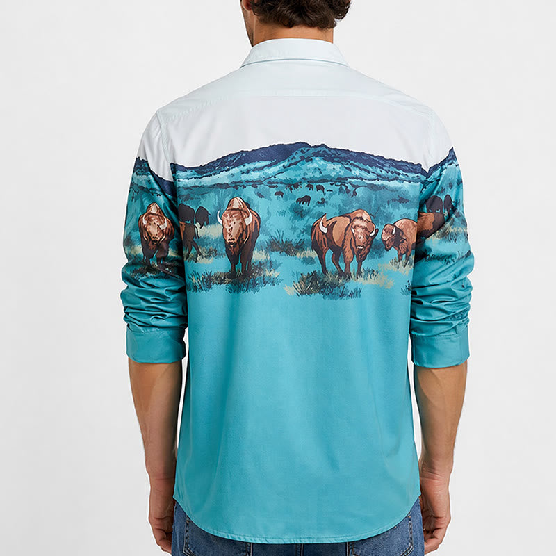 Chemise pour homme à imprimé paysage de bison des prairies de l'Ouest - image 2