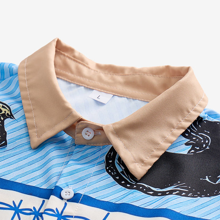 Chemise homme beige et bleue à imprimé silhouette de cowboy et troupeau de chevaux - image 4