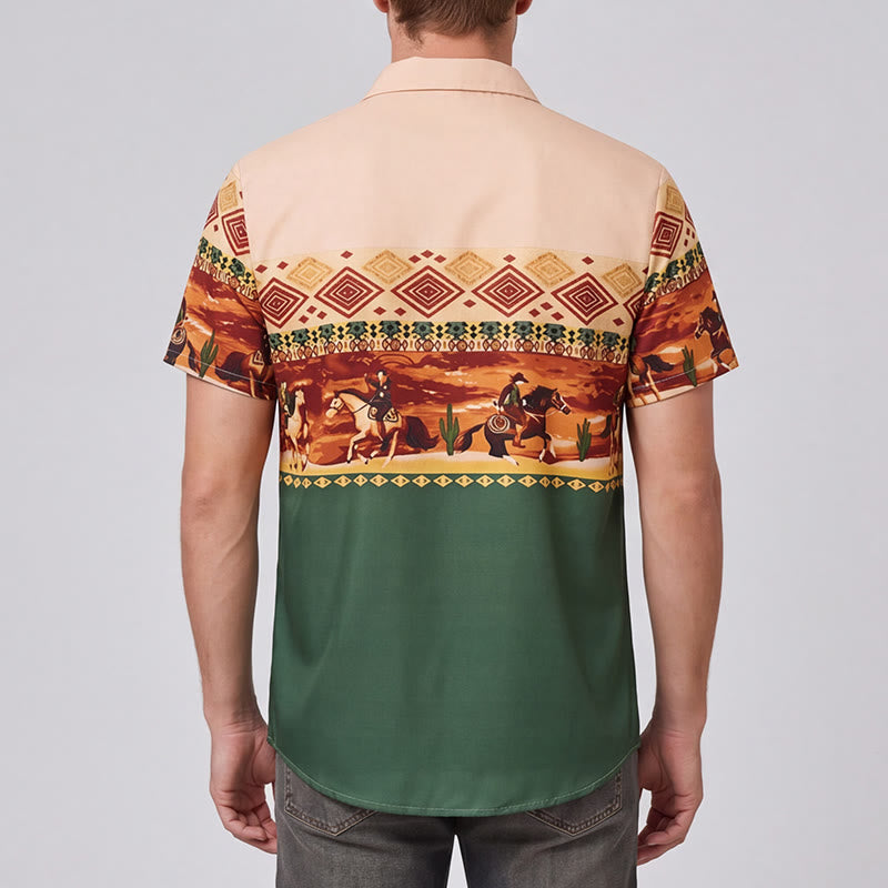 Chemise homme beige et verte à imprimé cactus et cavalier du désert - image 2