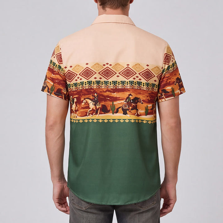 Chemise homme beige et verte à imprimé cactus et cavalier du désert - image 2