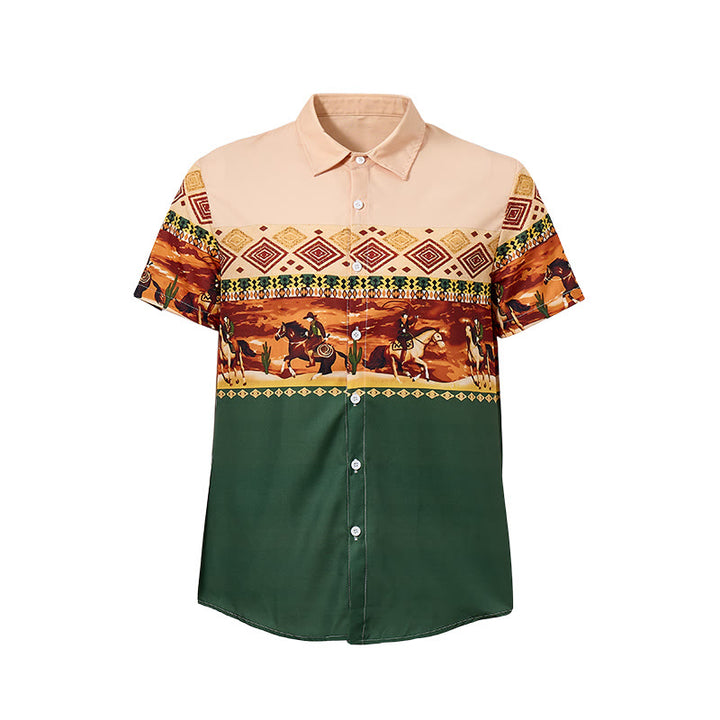 Chemise homme beige et verte à imprimé cactus et cavalier du désert - image 8