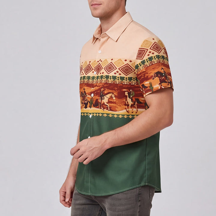 Chemise homme beige et verte à imprimé cactus et cavalier du désert - image 3