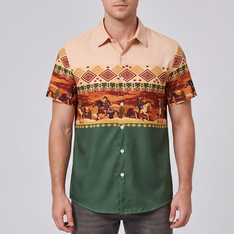 Chemise homme beige et verte à imprimé cactus et cavalier du désert - image 1