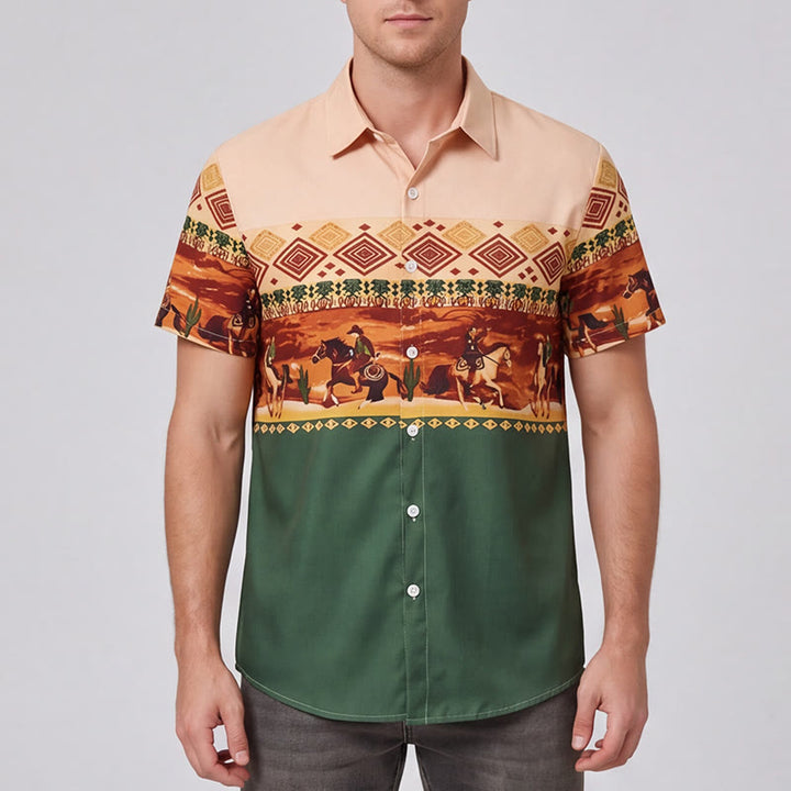 Chemise homme beige et verte à imprimé cactus et cavalier du désert - image 1