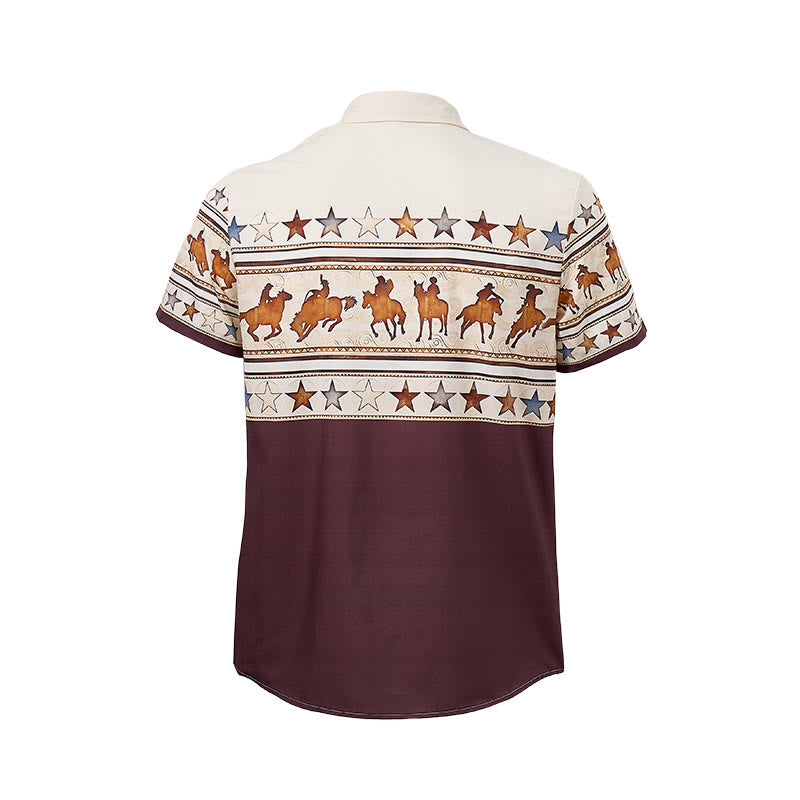 Chemise western pour homme, marron et crème, à imprimé silhouette de cheval de cowboy - image 10