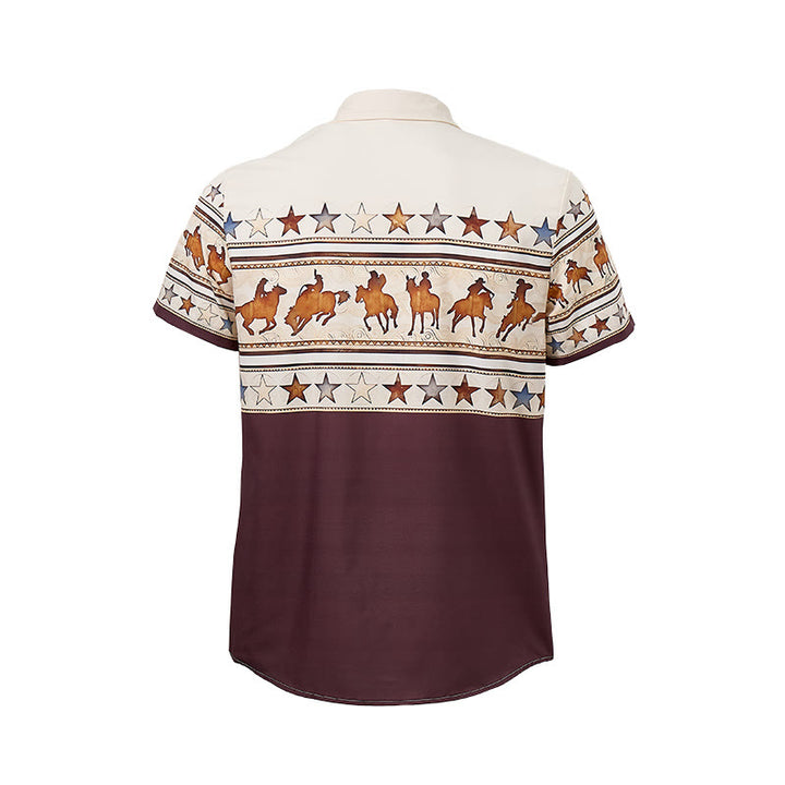 Chemise western pour homme, marron et crème, à imprimé silhouette de cheval de cowboy - image 10