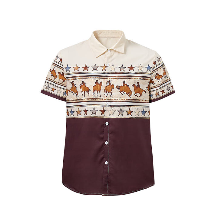 Chemise western pour homme, marron et crème, à imprimé silhouette de cheval de cowboy - image 9