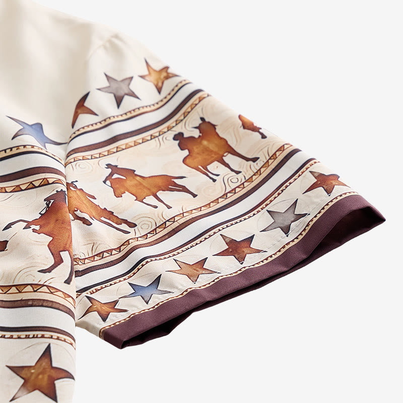 Chemise western pour homme, marron et crème, à imprimé silhouette de cheval de cowboy - image 8