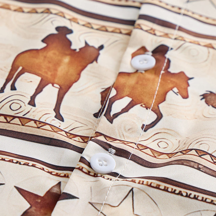 Chemise western pour homme, marron et crème, à imprimé silhouette de cheval de cowboy - image 5