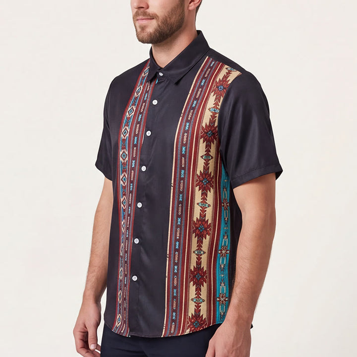 Chemise d'été noire pour homme à motif géométrique aztèque - image 3