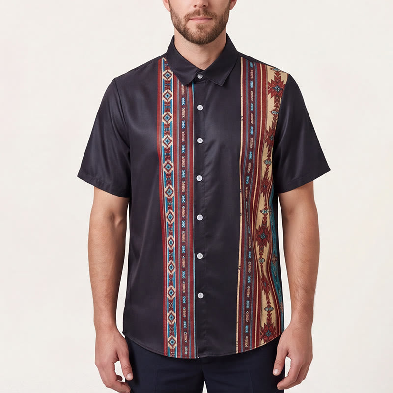 Chemise d'été noire pour homme à motif géométrique aztèque - image 1