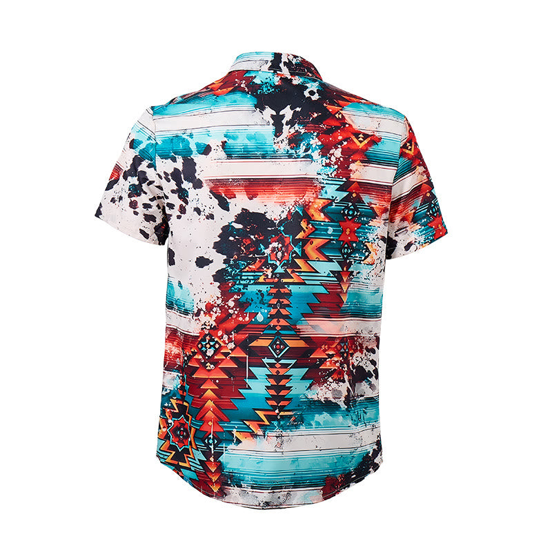 Chemise homme imprimée turquoise et rouille style sud-ouest - image 10