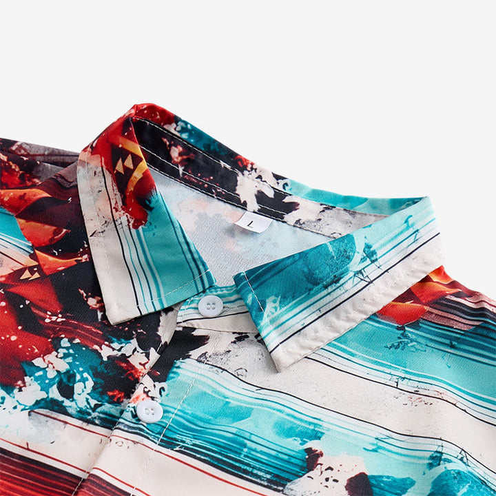 Chemise homme imprimée turquoise et rouille style sud-ouest - image 4