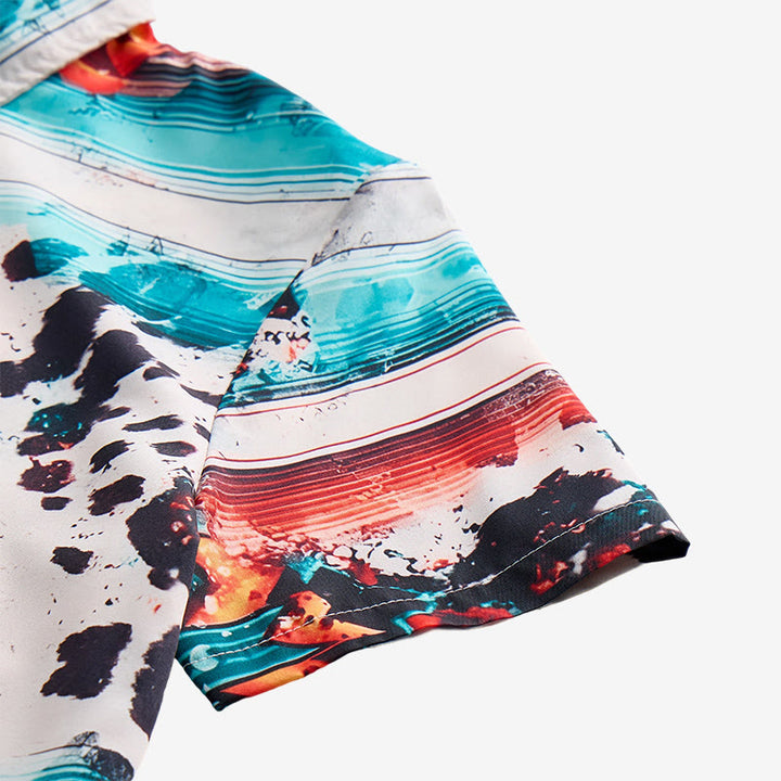 Chemise homme imprimée turquoise et rouille style sud-ouest - image 7