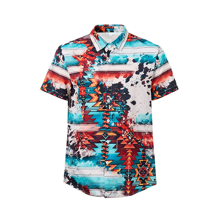 Chemise homme imprimée turquoise et rouille style sud-ouest - image 9