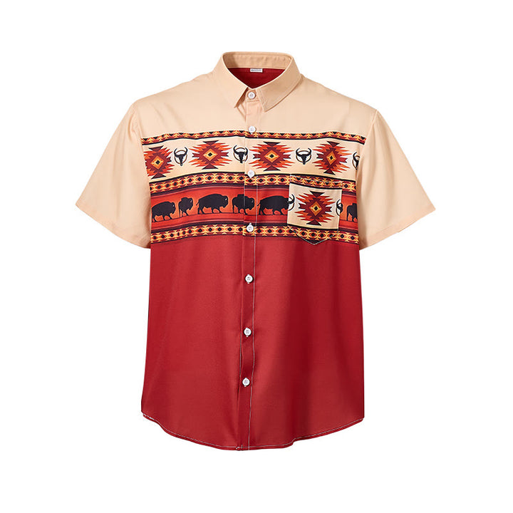 Chemise homme beige et rouge à imprimé aztèque style western Buffalo - image 9