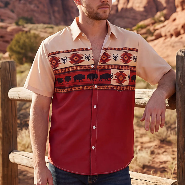Chemise homme beige et rouge à imprimé aztèque style western Buffalo - Beige et rouge - 5XL - image 0