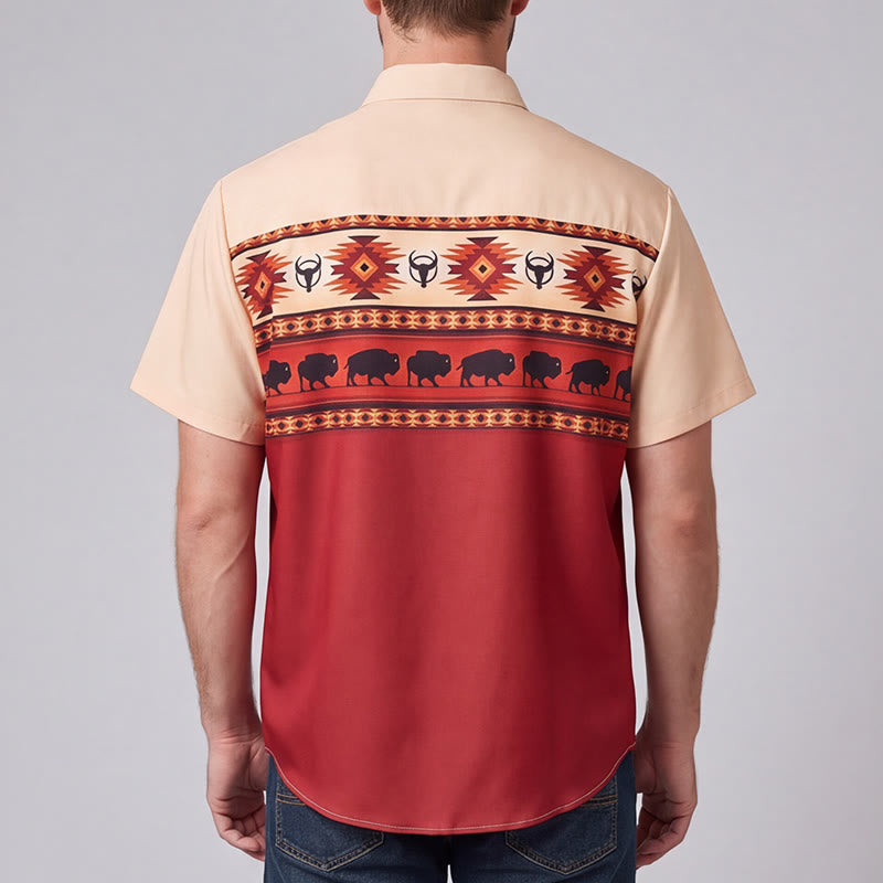 Chemise homme beige et rouge à imprimé aztèque style western Buffalo - image 2