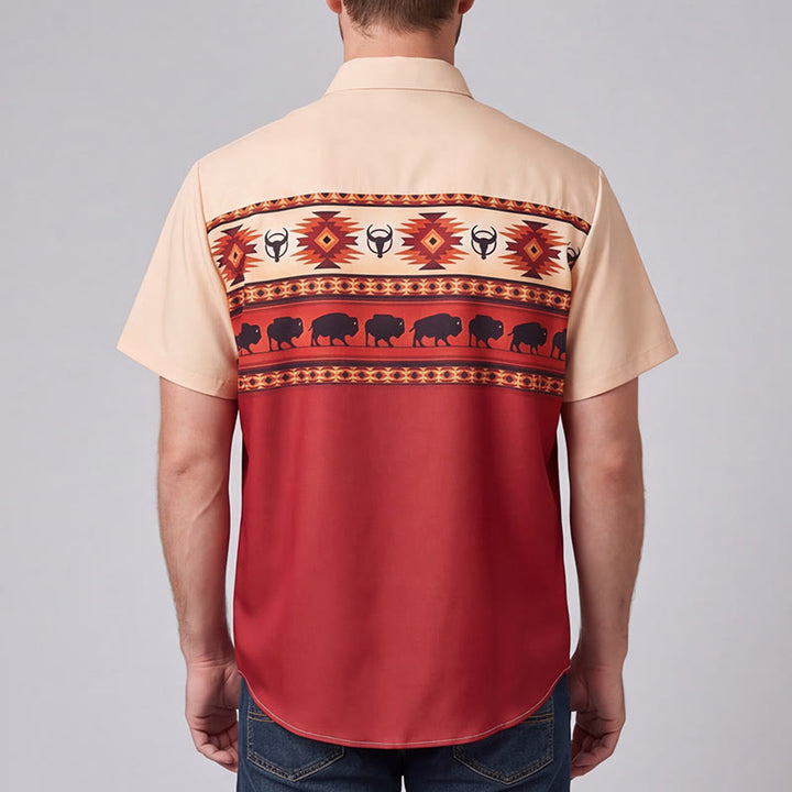 Chemise homme beige et rouge à imprimé aztèque style western Buffalo - image 2