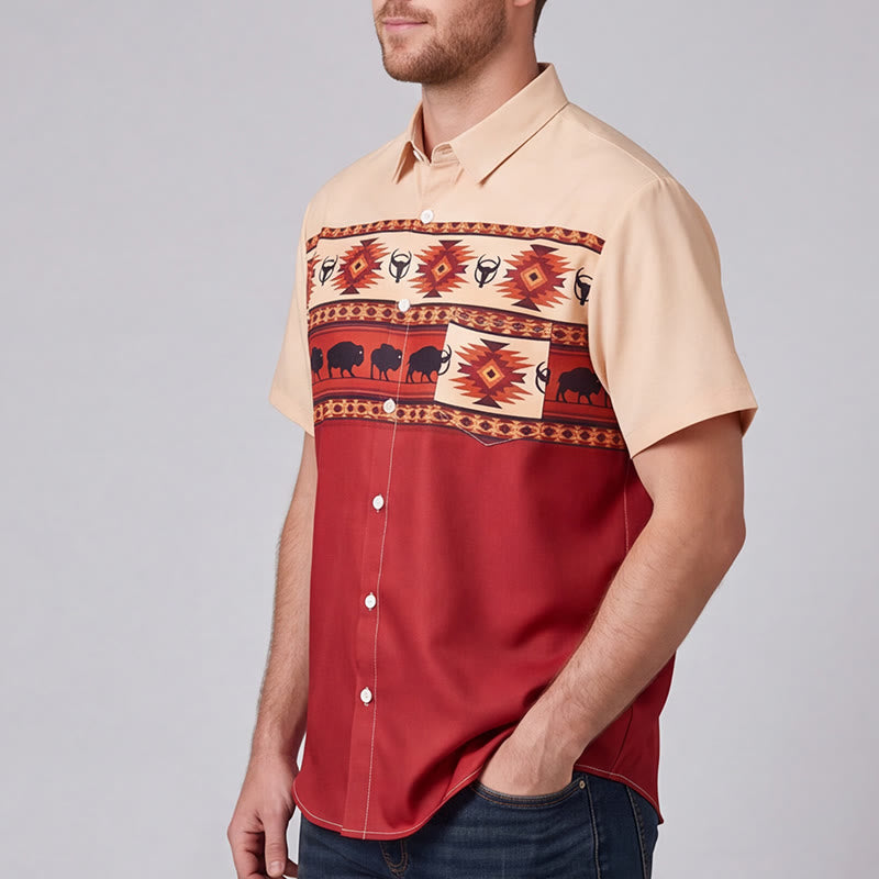 Chemise homme beige et rouge à imprimé aztèque style western Buffalo - image 3