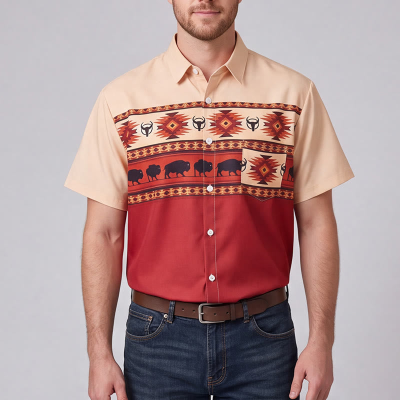 Chemise homme beige et rouge à imprimé aztèque style western Buffalo - image 1