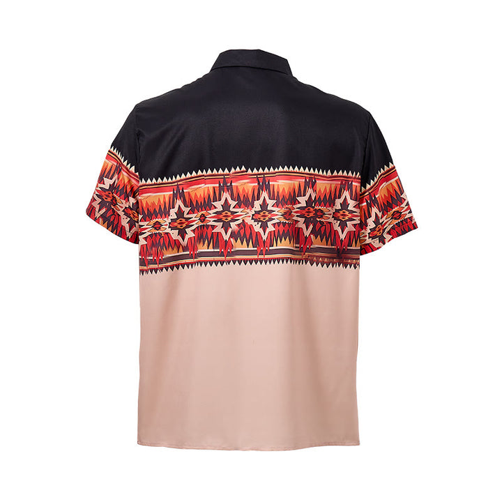 Chemise bicolore noire et beige à motif d'étoile aztèque de style western pour homme - image 9