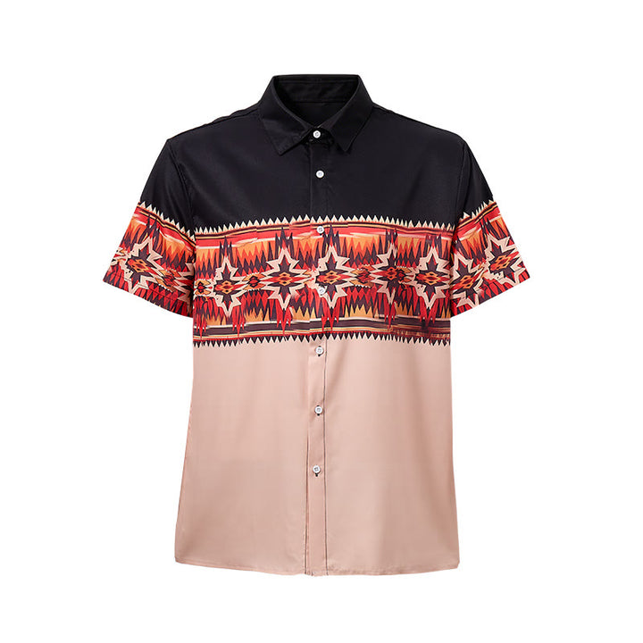 Chemise bicolore noire et beige à motif d'étoile aztèque de style western pour homme - image 8
