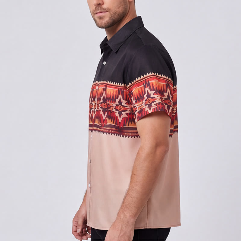 Chemise bicolore noire et beige à motif d'étoile aztèque de style western pour homme - image 3