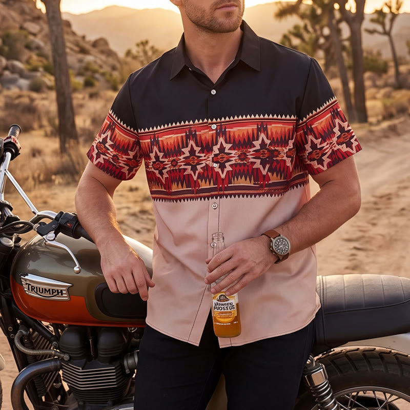 Chemise bicolore noire et beige à motif d'étoile aztèque de style western pour homme - Noir et beige - 6XL - image 0