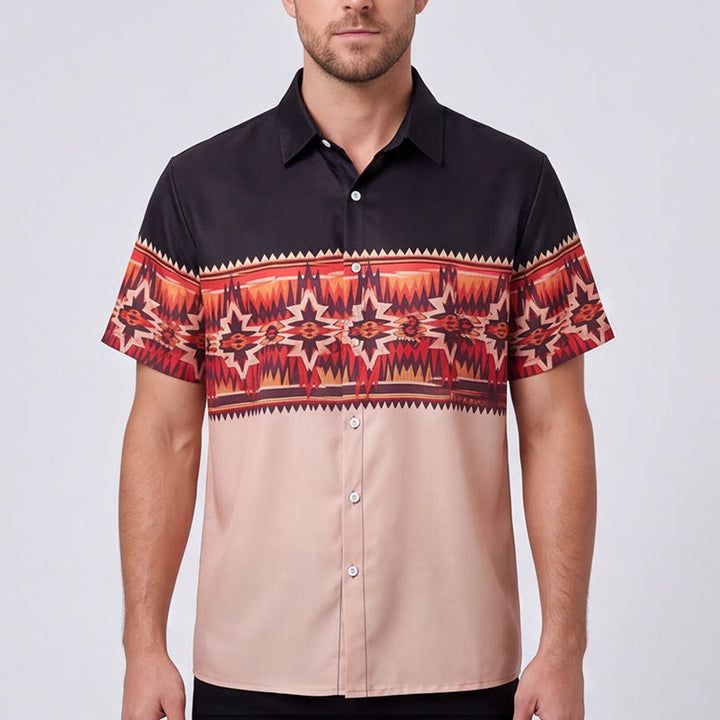 Chemise bicolore noire et beige à motif d'étoile aztèque de style western pour homme - image 1