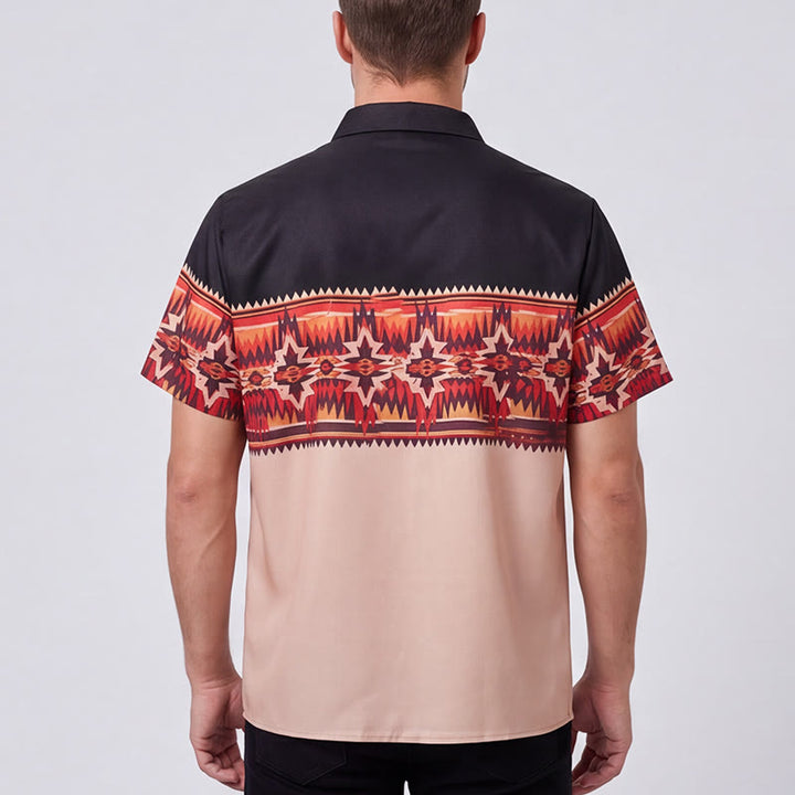 Chemise bicolore noire et beige à motif d'étoile aztèque de style western pour homme - image 2