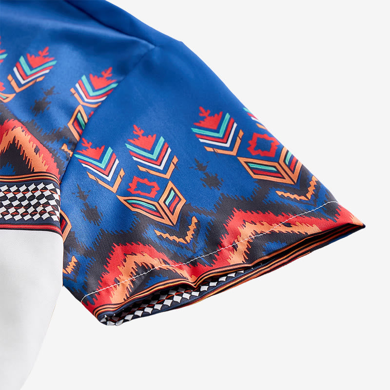 Chemise homme bleue et blanche à imprimé géométrique tribal aztèque - image 7