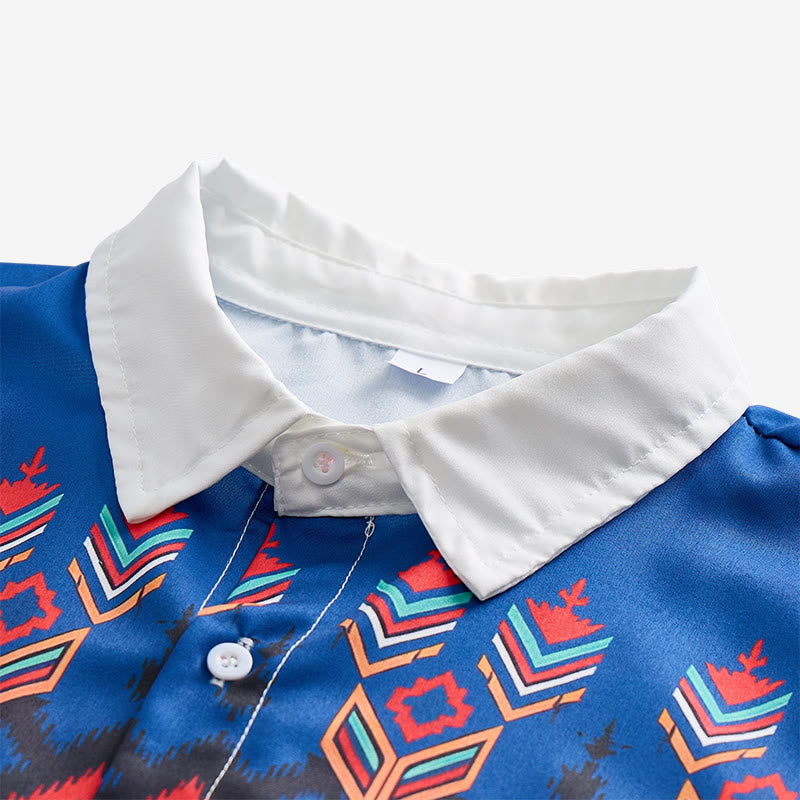 Chemise homme bleue et blanche à imprimé géométrique tribal aztèque - image 4
