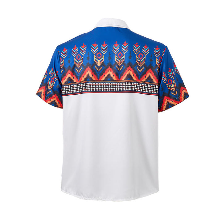 Chemise homme bleue et blanche à imprimé géométrique tribal aztèque - image 9