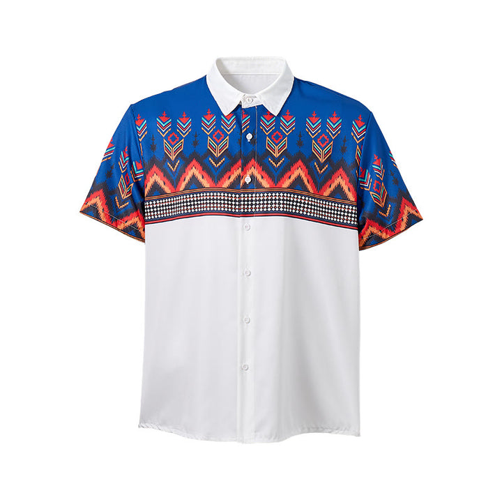 Chemise homme bleue et blanche à imprimé géométrique tribal aztèque - image 8