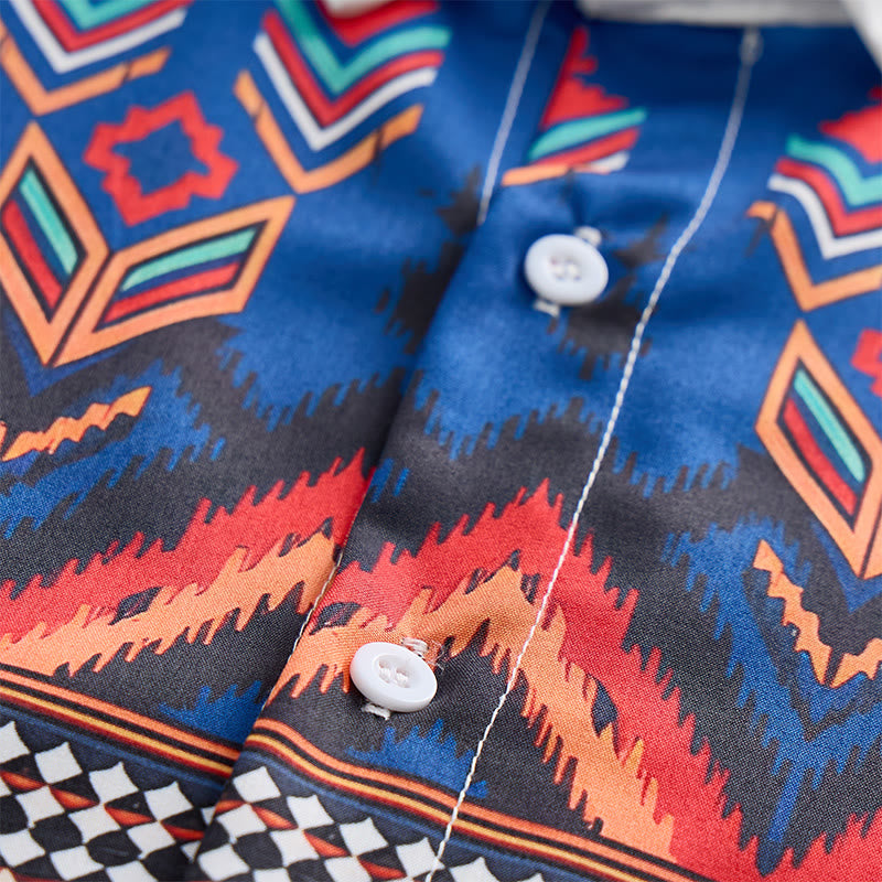 Chemise homme bleue et blanche à imprimé géométrique tribal aztèque - image 5