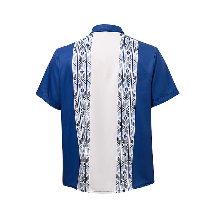 Chemise homme bleue et beige à imprimé aztèque vertical d'inspiration ethnique - image 10
