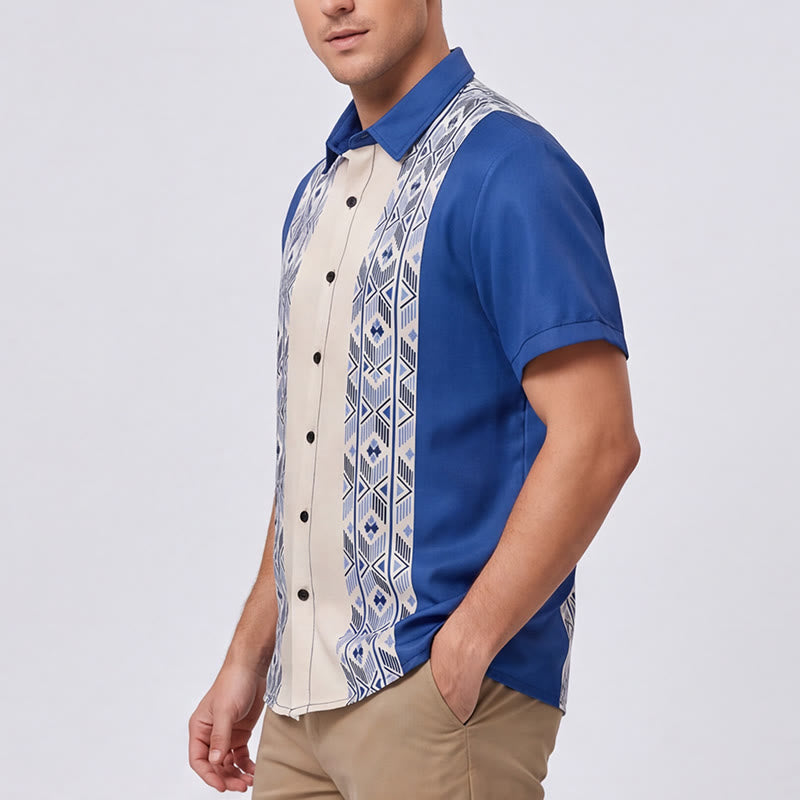 Chemise homme bleue et beige à imprimé aztèque vertical d'inspiration ethnique - image 3